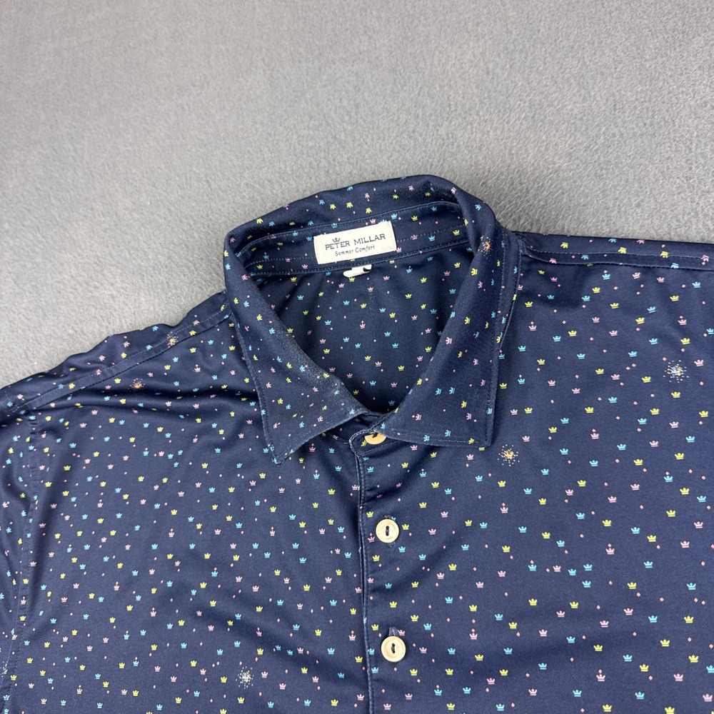 Peter Millar Summer Comfort Polo Shirt Men's L Blue Micro Crown Golf Performance